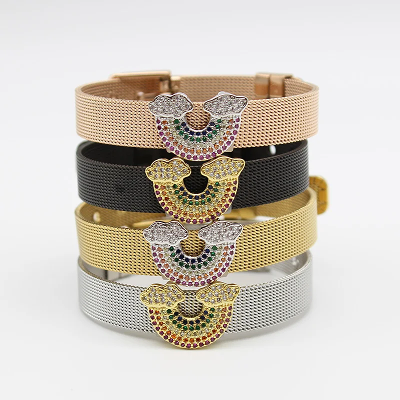 Stainless steel mesh chain rainbow accessories bracelet, fashion fisheye angel eye mesh chain bracelet