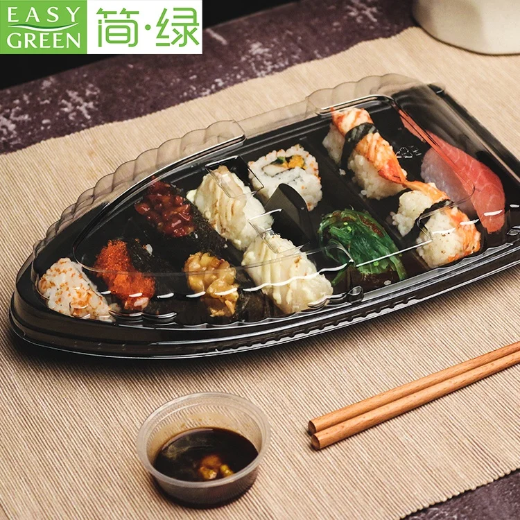 

Easy Green disposable black plastic japanese sushi boat container