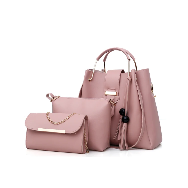 

PU Leather Tote Bag For Women Luxury Tassel Hand Bag Set