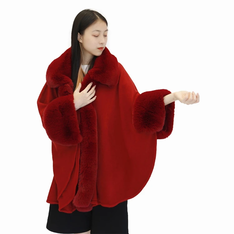

Cheap Price Winter Warm Wool Knit Cape Women'S Faux Fur Coat For Ladies, As picture