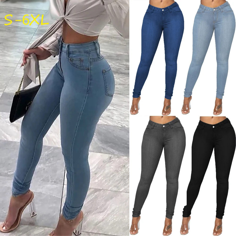 

Stock Lot Wholesale High Waist Ladies Plus Size Women Mujer Skinny Jeans Pant