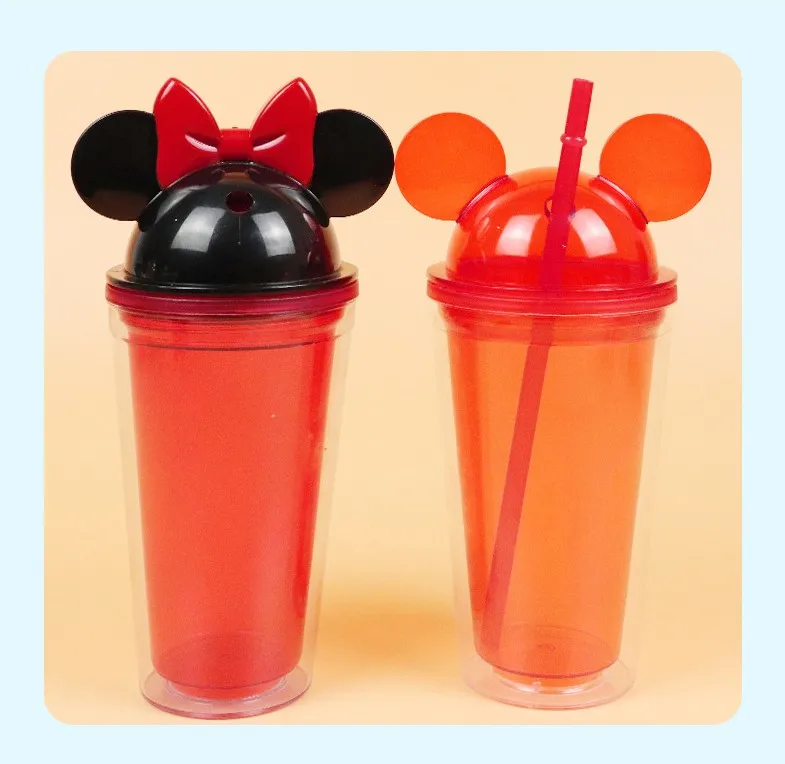 

Factory Wholesale Coffee Mug Double Wall Plastic Juice Bottle 16oz Acrylic Mickey Minnie Mouse Tumbler, Different colors