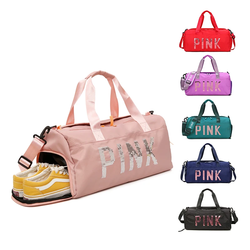 

2022 Travelling Custom Folding Travel Pink Duffle Bag Sport Weekender Spend The Night Bags Luggage Gym Bag With Shoe Compartment, 5 color