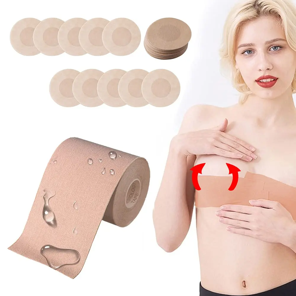 

WYSE Private Label Packaging Box Women Waterproof Invisible Body Tape Adhesive Breast Lifting Boob Tape Roll Underwear, Skin tone,black