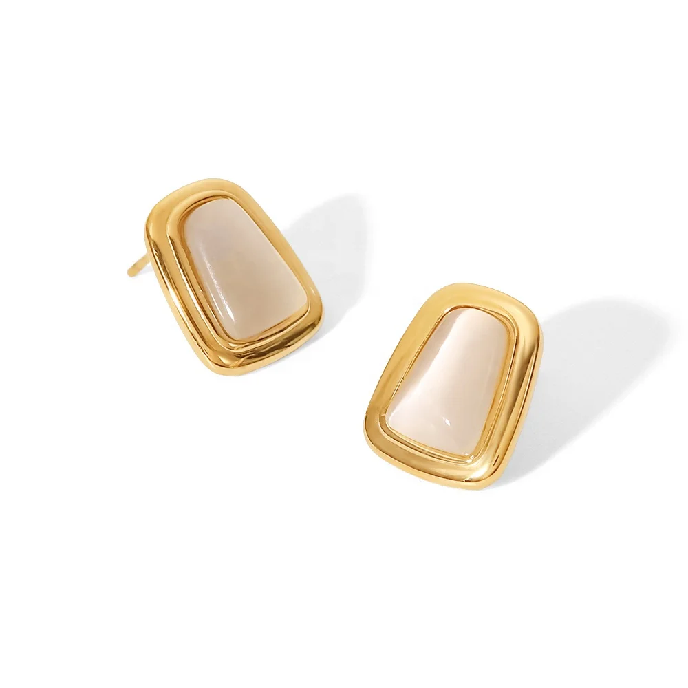 

Ins Gorgeous 14K Gold Plated Rectangular Opal Simple Design Stainless Steel Stud Earrings For Ladies