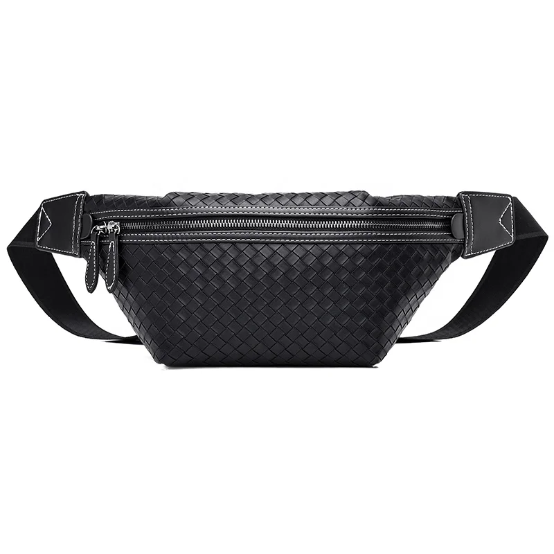 

New Design Waterproof Custom Leather Men Waist Bag Fanny Pack, Black gray