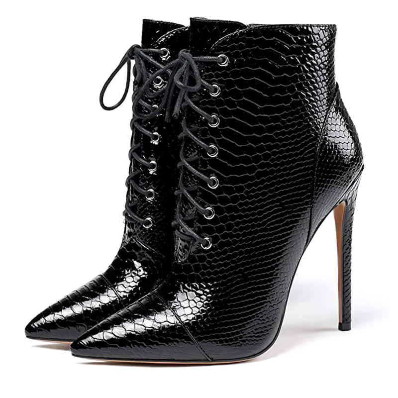 Stiletto Boots Women's Pointed Toe Lace Up Genuine Leather Work Boots