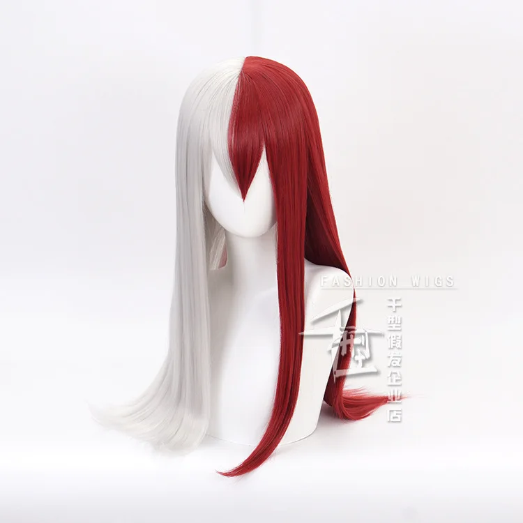 

My hero Academia Todoroki wig female long white and red small wave chemical fiber wig for cosplay party