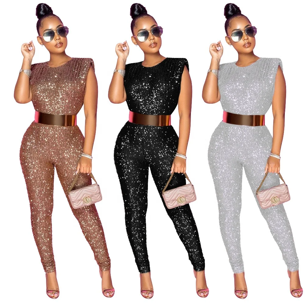 

Amazon hot sale Plus size S-5XL Sequins One Piece Romper Jumpsuit Sexy Sleeveless Ladies Popular Street Wear Jumpsuit Bodysuit, Picture