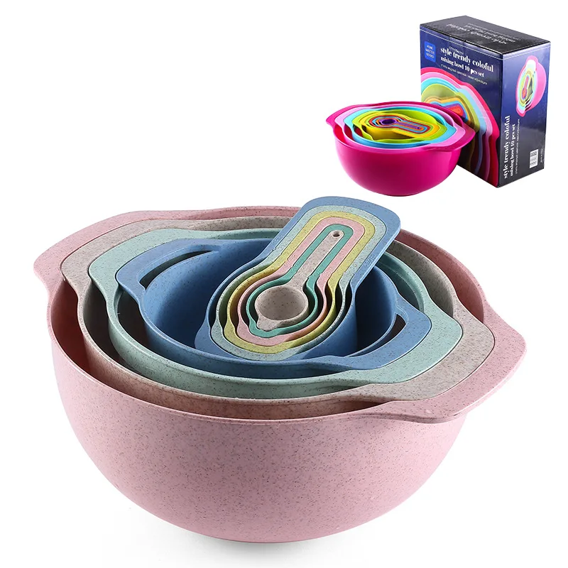 

10 pcs Colorful Stackable Baking Tool Mixing Bowl Plastic Measuring Cup and Spoon Set