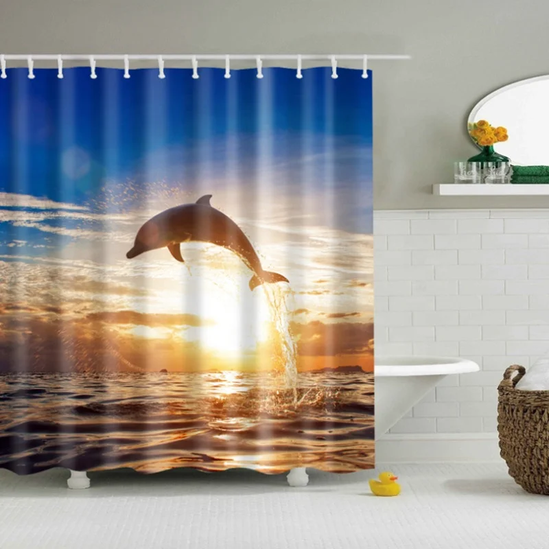 

i@home sea turtle print white background polyester waterproof digital bathroom shower curtain, Picture