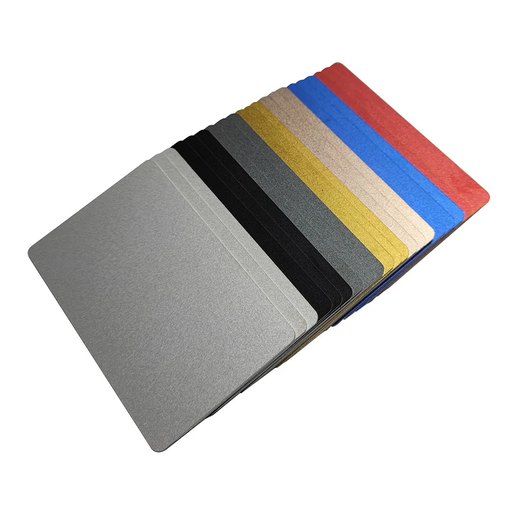 

0.8mm 1.0mm Thick Custom Scratch Resistant Colorful Blank Sandblasted Anodized Aluminum Metal Visiting Nameplates Business Cards