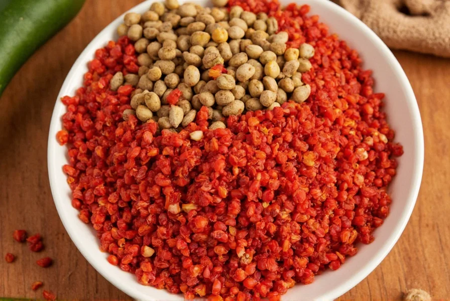 Bowl of crushed red pepper being sprinkled on pizza