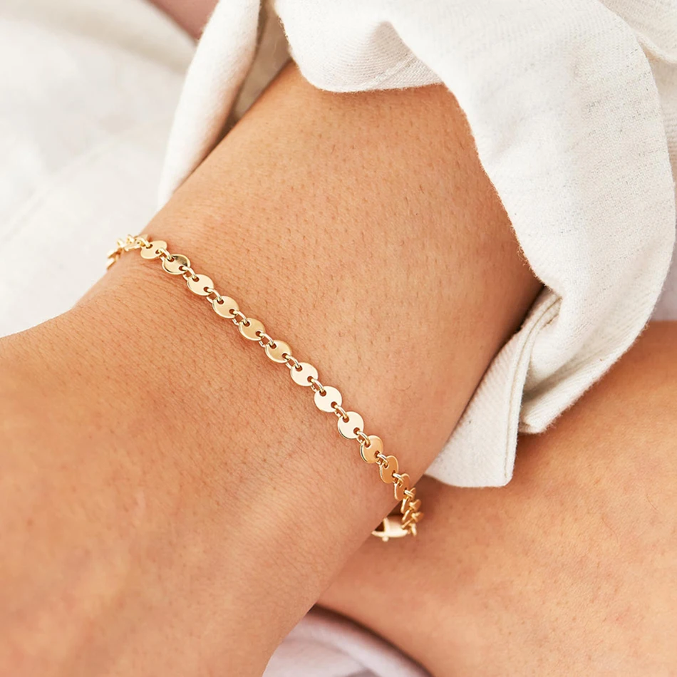 

New Arrival Stainless Steel Wafer Shiny Sequins Discs Bracelet for Women, 14k gold