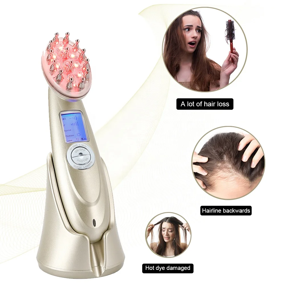 

Multi-functional RF EMS hair Regrowth Comb LED red light therapy Microcurrent Laser head massager Hair growth Comb