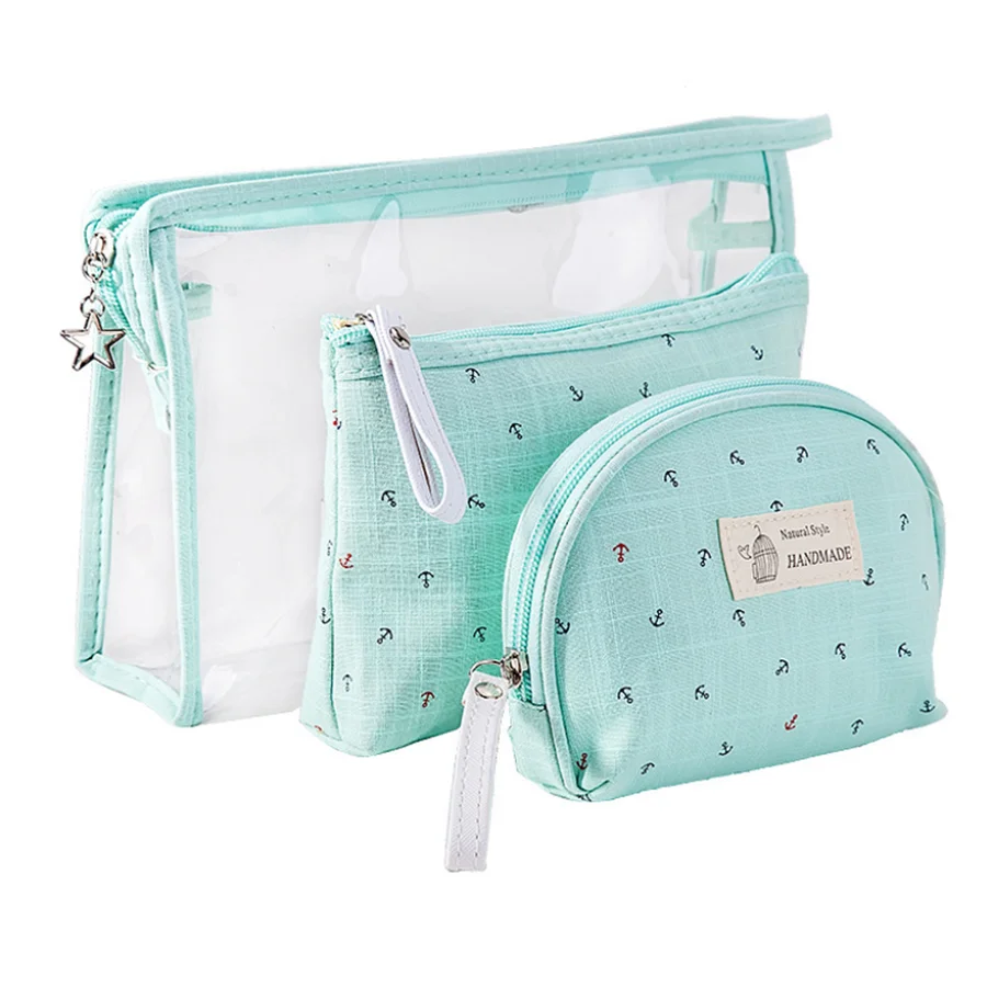 

Custom Promotional clear PVC transparent small cosmetic pouch bag Polyester 3pcs set travel cosmetic Toiletry bag
