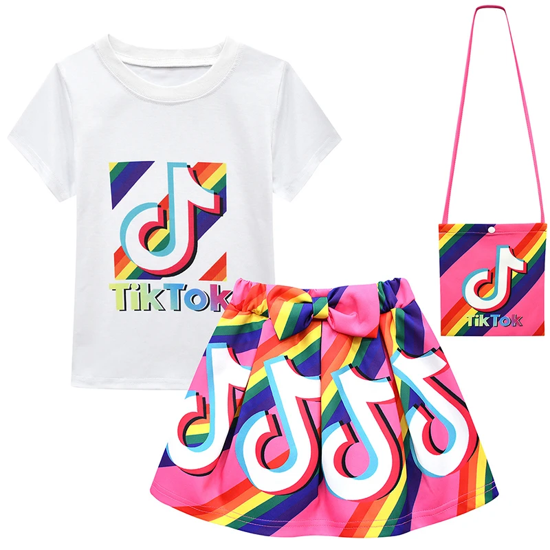 

Wholesale newly print white short sleeve top fashion summer girls skirt clothing sets, As picture show