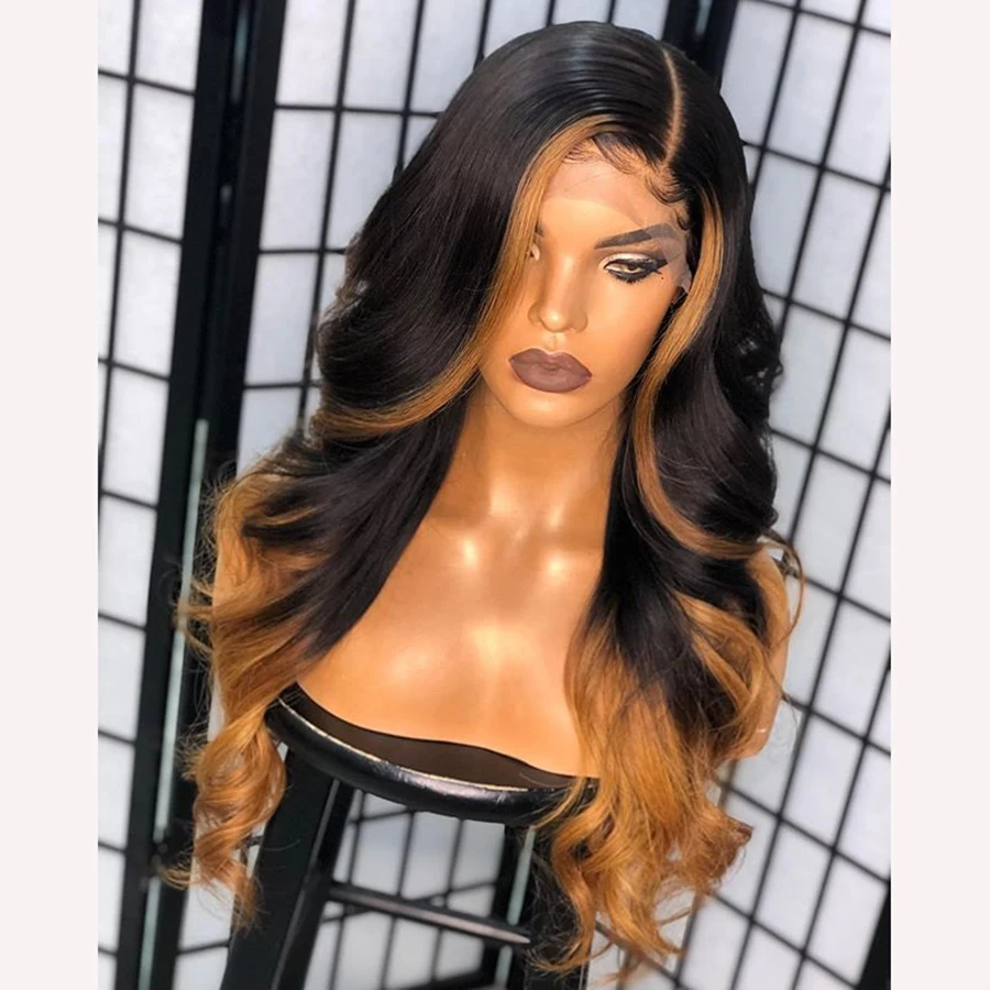 

Brazilian Highlights 13X6 Lace Front Human Hair Wigs with Baby Hair Ombre Blonde Transparent Lace Pre Plucked Natural Hairline, Natrual color wig