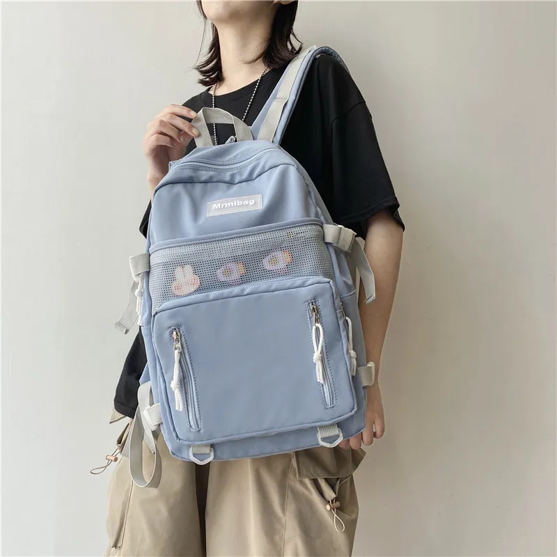 

Korean Style Ulzzang Women Backpack Casual Harajuku Student School Bag Students Couples Ins Large Nylon Girls Backpack, As picture