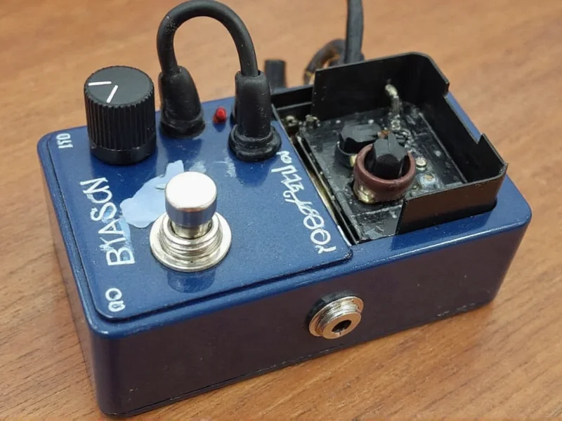 Completed DIY guitar pedal with open enclosure