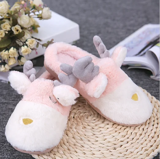 

Hot Sale wholesale reindeer Closed Toe Cute Ladies House Slip On Fluffy Slippers Sandals For Women, Grey,pink,can be customized