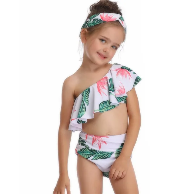 

2021 New Children's Swimsuit Oblique Shoulder Single Flashing Girls Swimwear Split Swimsuit Bikini, Picture color