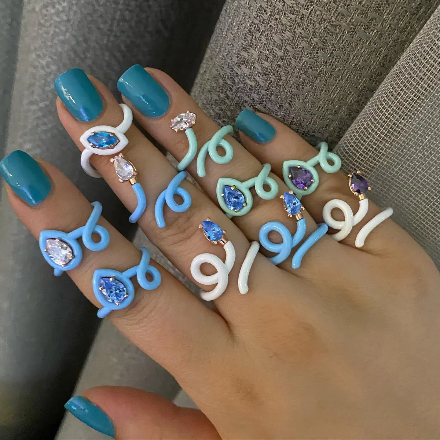 

2021 summer new enamel bright color inregular design adjust rings pave raindrop cz fashion jewelry for girls, Customized