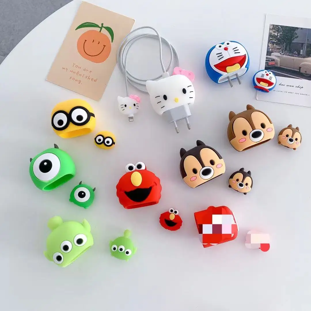 

3D Cute Cartoon Designs Kitty Protective Case For Lightning Cable Cover For Apple 18W 20W Power Adapter Charger