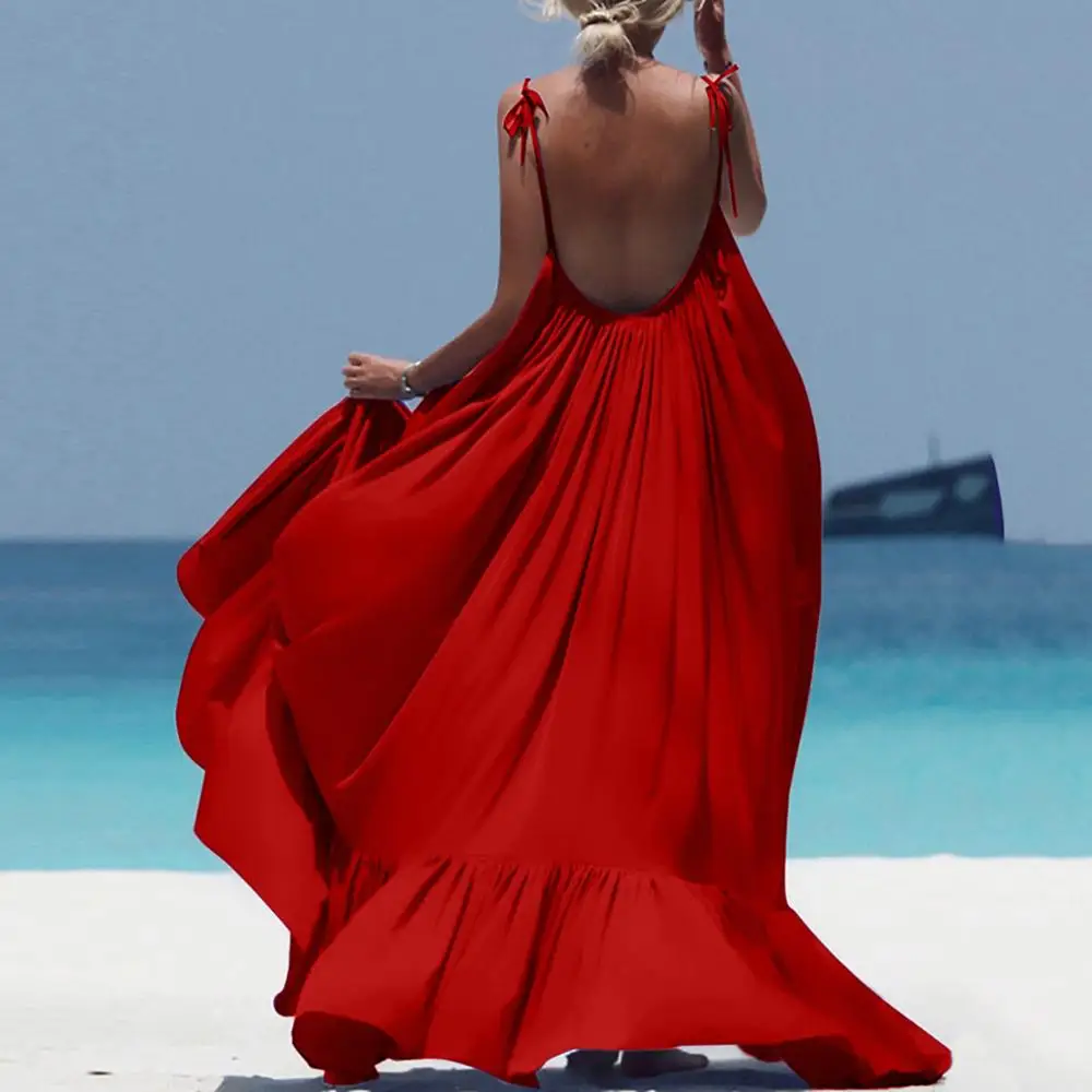 

2021 Sexy Summer Party Bohemian Beach Dresses Vestidos Robe Femme Boho Maxi Dress Women Spaghetti Strap Backless Long Dress