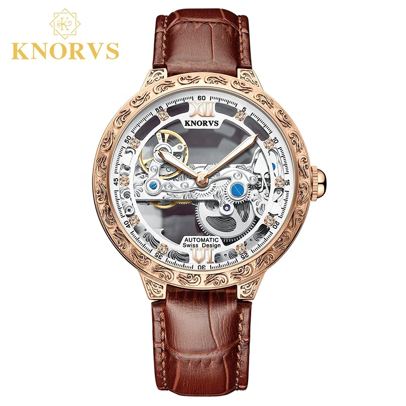 

KNORVS drop shipping skeleton luxury automatic movement reloj quartz watches automatic mechanical watch