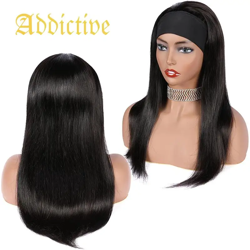 

Addictive Straight Headband Wig Human Hair Full Machine Wigs For Women Glueless Scarf Wig Brazilian Remy Hair With 150% Density