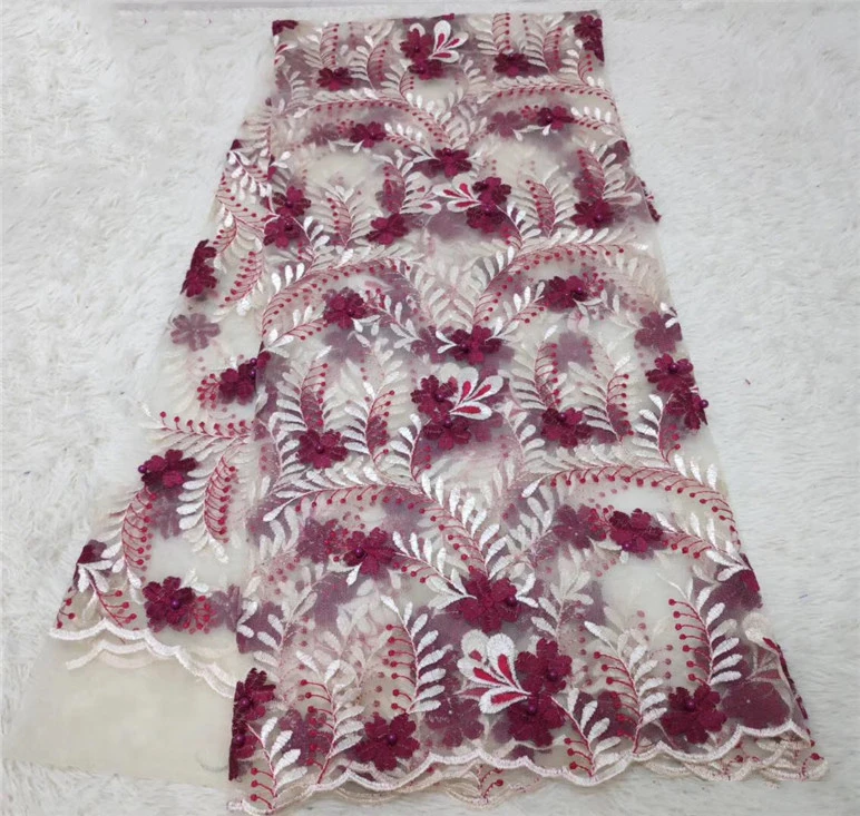 

Beautifical wholesale 3d nigerian lace fabric bead net lace embroidery tulle lace cloth for dress ML49N08, Can be customized