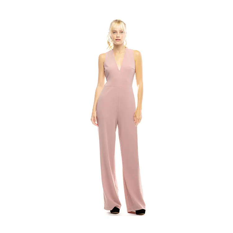 

New arrivals mauve navy loose one piece v neck halter jumpsuits sleeveless