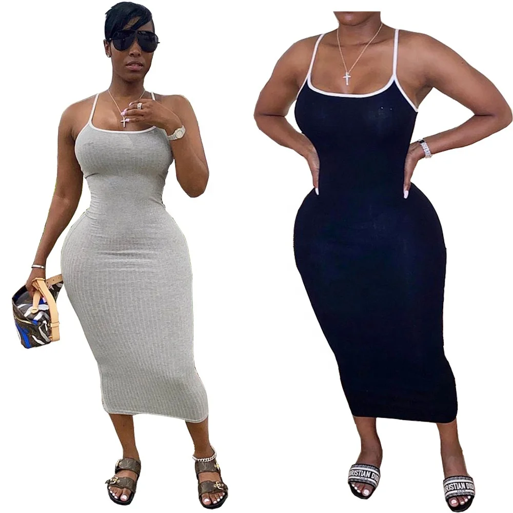 

B34899A 2021 Ready to ship summer casual bodycon halter neck night slip dress