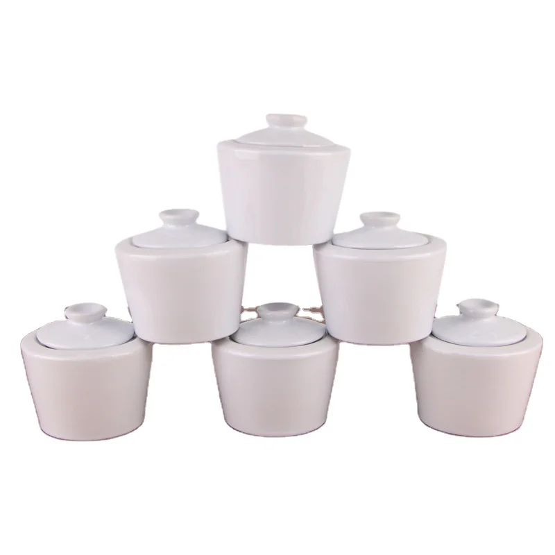 

Mini ceramic salt jug 250ml white ceramic sugar pot bowl with lid