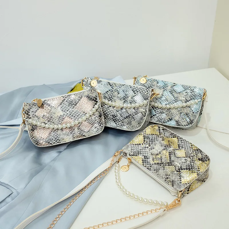 

ST-0027 Leisure Joker Serpentine Ins Worn One Shoulder Bag Baguette Bag Women Fashion Handbags 2021, Multi color