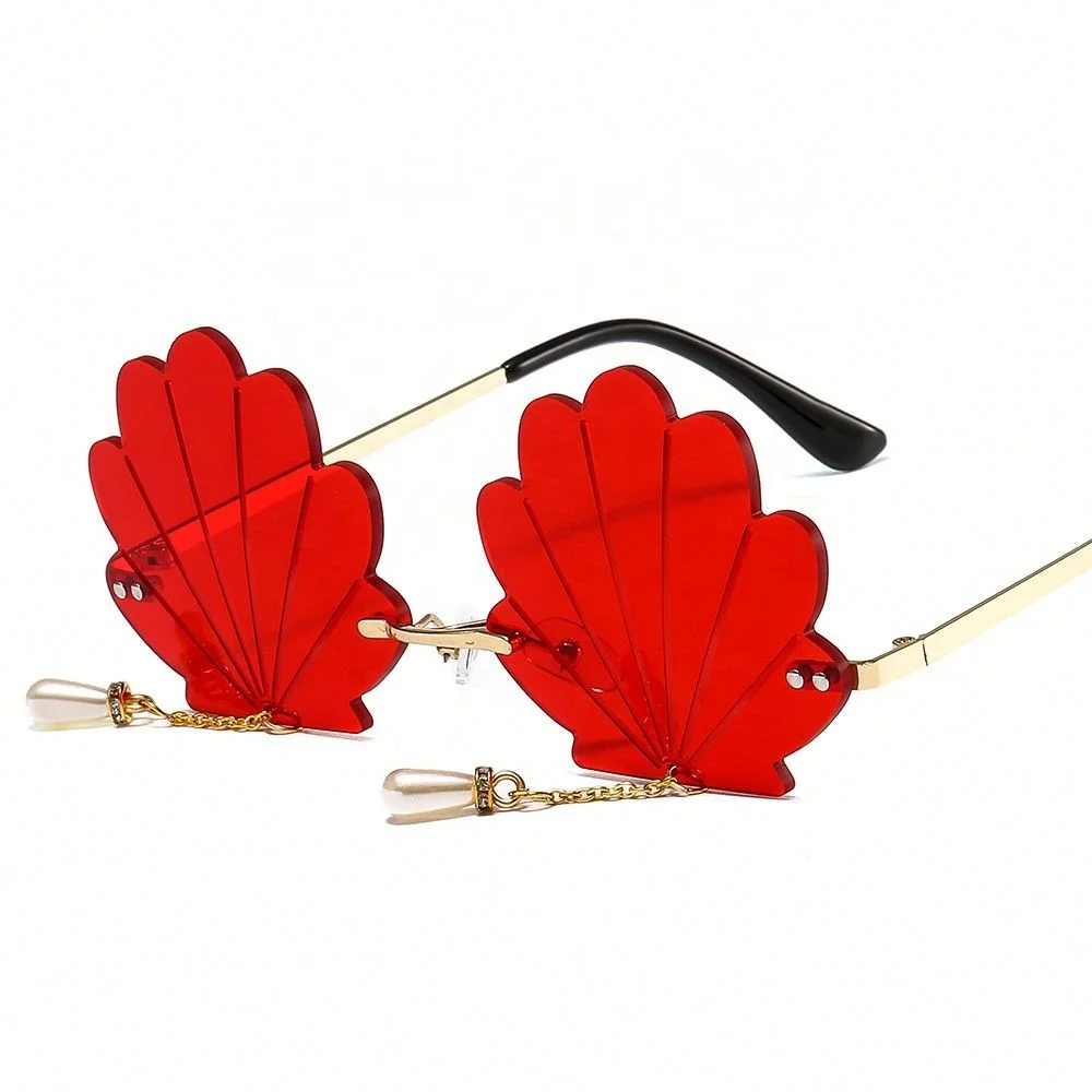 

Creative Shell-shaped Rimless Sunglasses Diamond-studded Pearl Pendant Glasses in Stock, Colors