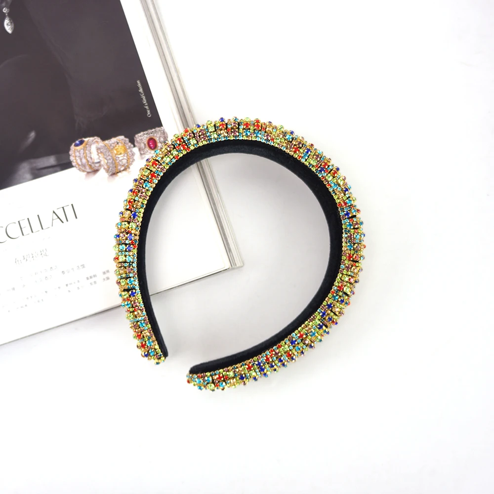 

Headbands Women Luxury Accessories Thick Diamond Jewelled Headband Wholesale Bling Rhinestone 2021 Fashion Shoulder Bag Silicone, Black gold color silver