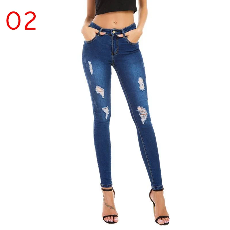 

Basic Women Skinny Jeans Slim fit elastic High Waist Ladies' jeans fit 20styles choose free, Blue