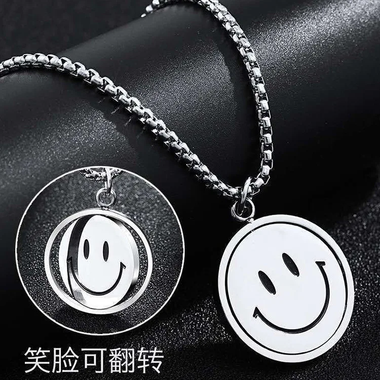 

Hot Selling Fashion Jewelry Chain Men Steel Alloy Women Smiley Crying Face Spin Minimalist Pendant Necklace Charm Necklaces BCSI