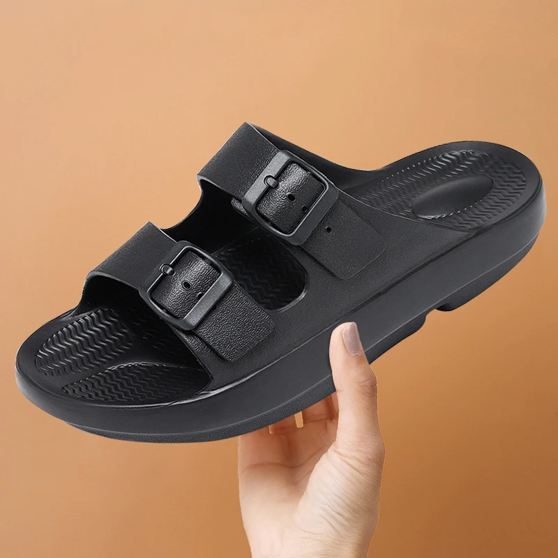 

original factory summer shoes new man sandals, beach plain black buckle adjust slipper double strap casual sandal for women, Black,red ,white, gray,blue