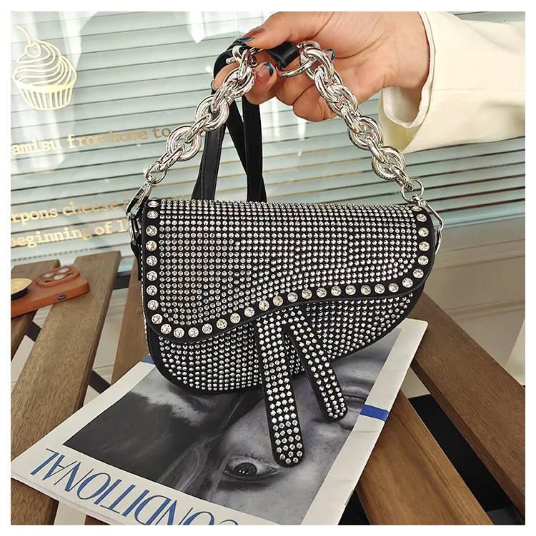 

Waterproof dance woman handbag high quality ladies fashion leather handbag 2021 rhinestones handbag