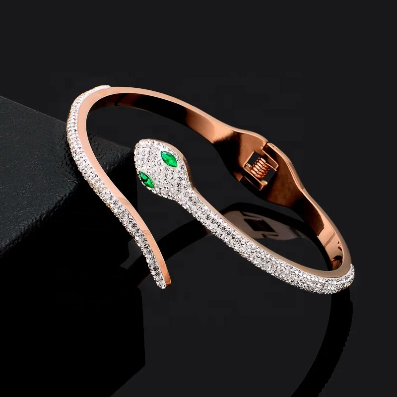 

Luxury full diamond snake shaped pave inlay rhinestone 316 stainless steel adjustable bracelets for women jewelry, As the pic shown