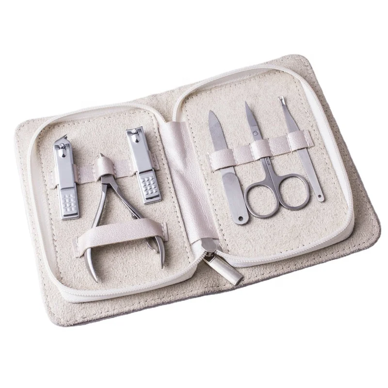 

Logotipo Personalizado Set De Manicure 6pcs High End Manicure Set For Pedicure Nail Clipper Eyebrow Scissors With Case