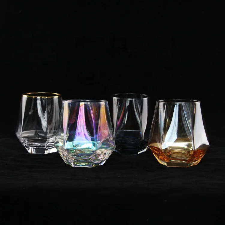 

New Arrival Creative Whisky Glass Whiskey Glasses Lead Free Crystal Crystal Material Hexagon Whisky Glass Cup, Clear with gold decal support oem odm service