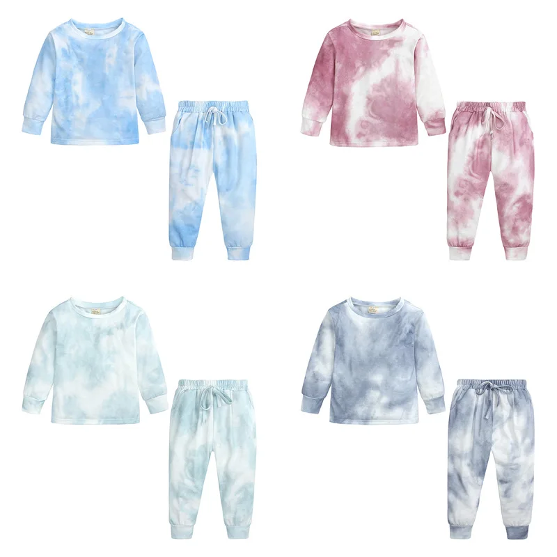 

Tie-dye printed parent-child fashion two-piece suit