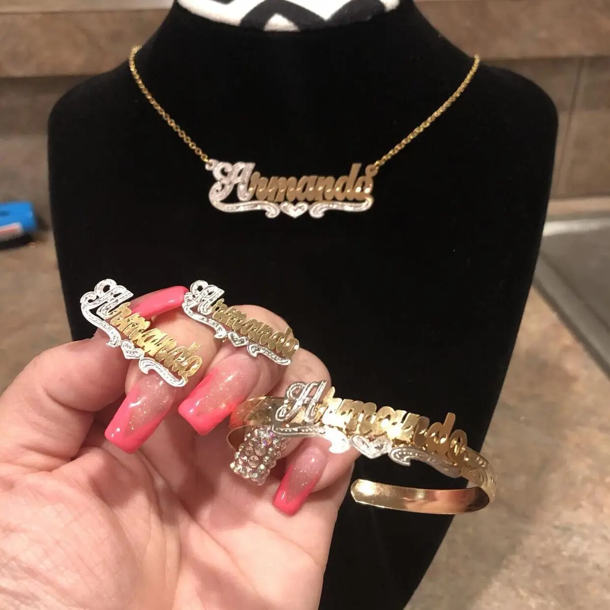 

Custom Name Necklace Girlfriend Gift Stainless-Steel Sipuris Personalized Women Steel-Color bracelet