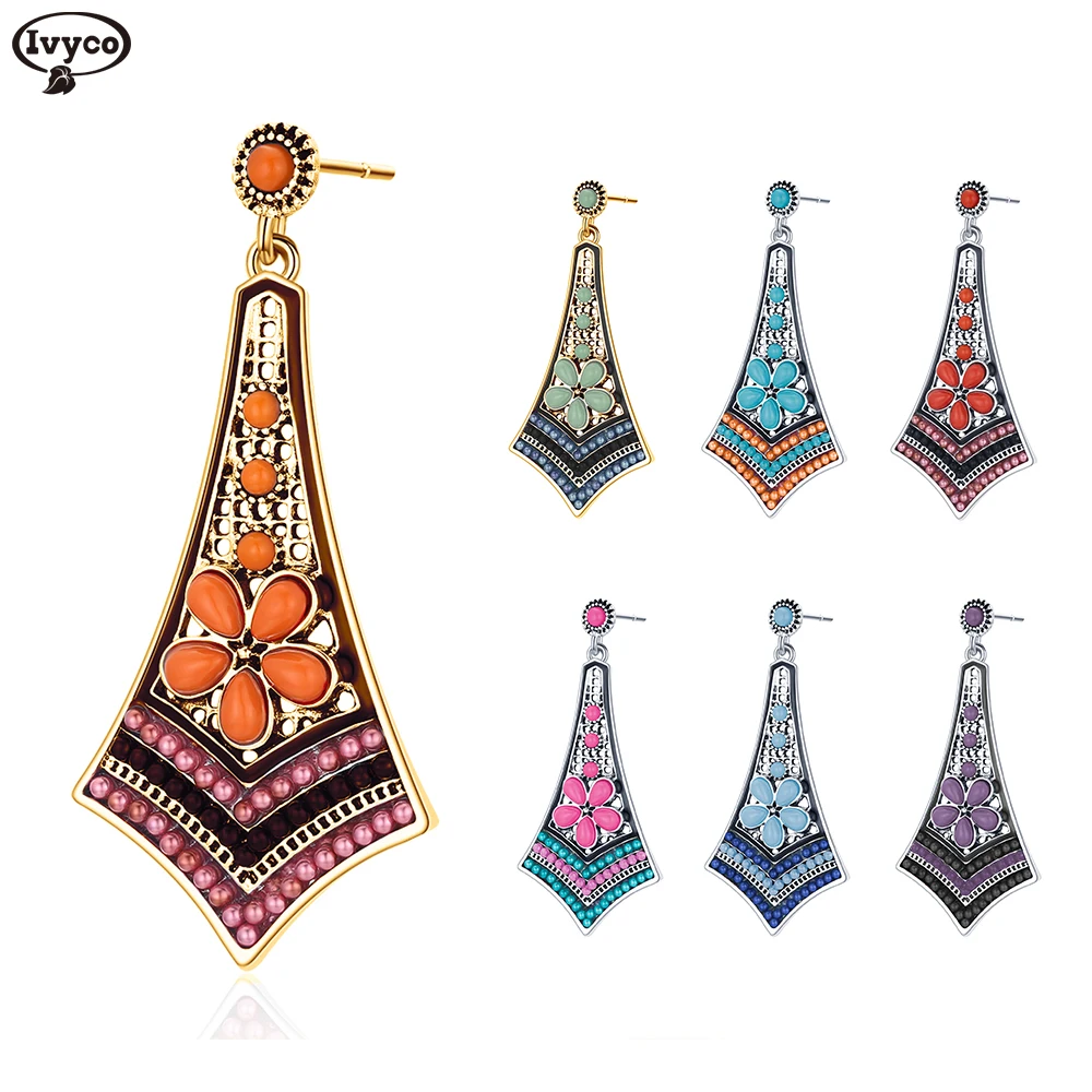 

Fashion Custom Women Bead Stone Bib Statement Earring Vintage Drop Pendant Earring Bollywood Earrings