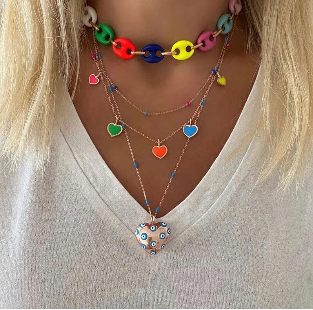 

colorful coffee bean chain drop of glaze girl women necklace, Customized