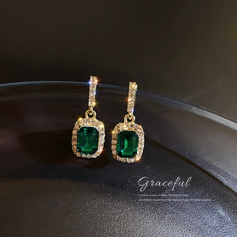 

new statement drop geometric dangle green earring square women